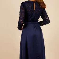 Little Mistress Navy Lace And Satin Belted Midaxi Dress -Starlit Dress Sales D34560R1A 4