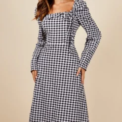 Little Mistress Gingham Frill Neckline Midaxi Dress -Starlit Dress Sales D34562R1A 2