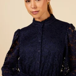 Little Mistress Navy Lace Mini Shirt Dress -Starlit Dress Sales D34565B1A 3
