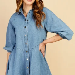 Little Mistress Mid-Blue Denim Western Seam Mini Dress By Vogue Williams -Starlit Dress Sales D34636B1A 2