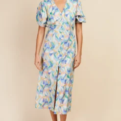 Little Mistress Pastel Print Button Front Midi Dress By Vogue Williams