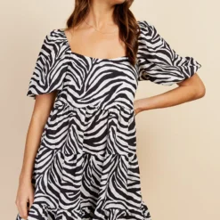 Little Mistress Zebra Print Tiered Mini Smock Dress By Vogue Williams -Starlit Dress Sales D34678B1A 2