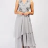 Little Mistress Sycamore Grey Embellished Frill Wrap Maxi Bridesmaid Dress