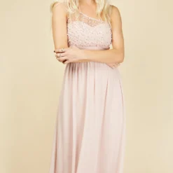 Little Mistress Luanna Blush Embellished One-Shoulder Maxi Dress -Starlit Dress Sales L16413D10A 2