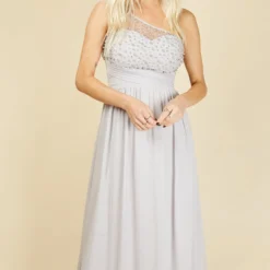 Little Mistress Luanna Ice Grey Embellished One-Shoulder Maxi Dress -Starlit Dress Sales L16413D12A 2