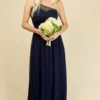 Little Mistress Luanna Navy Embellished One-Shoulder Maxi Dress
