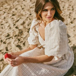 Little Mistress Beige Check Multiway Midi Dress