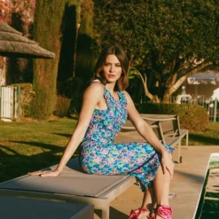 Little Mistress Blue Floral Print Crossover Neckline Midi Dress