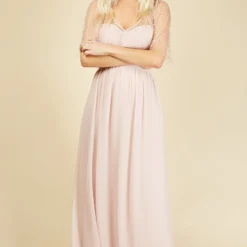 Little Mistress Melissa Blush Angel Sleeve Maxi Dress