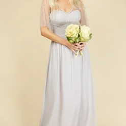 Little Mistress Melissa Ice Grey Angel Sleeve Maxi Dress