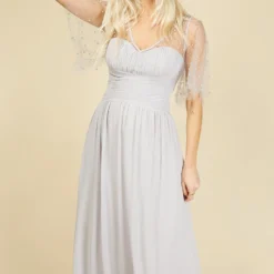 Little Mistress Melissa Ice Grey Angel Sleeve Maxi Dress -Starlit Dress Sales U18857D3A 2