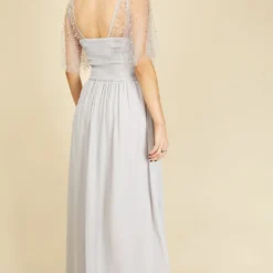 Little Mistress Melissa Ice Grey Angel Sleeve Maxi Dress -Starlit Dress Sales U18857D3A 4