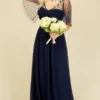 Little Mistress Melissa Bridesmaid Navy Angel Sleeve Maxi Dress