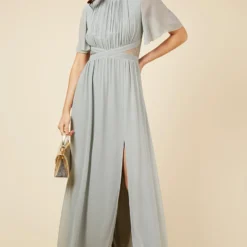 Little Mistress Sage Angel Sleeve Maxi Dress