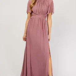 Little Mistress Mauve Angel Sleeve Maxi Dress