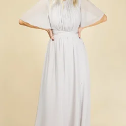Little Mistress Kirsty Ice Grey Angel Wing Maxi Dress