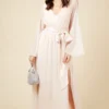 Little Mistress Nude Plunge Tie Waist Maxi Dress