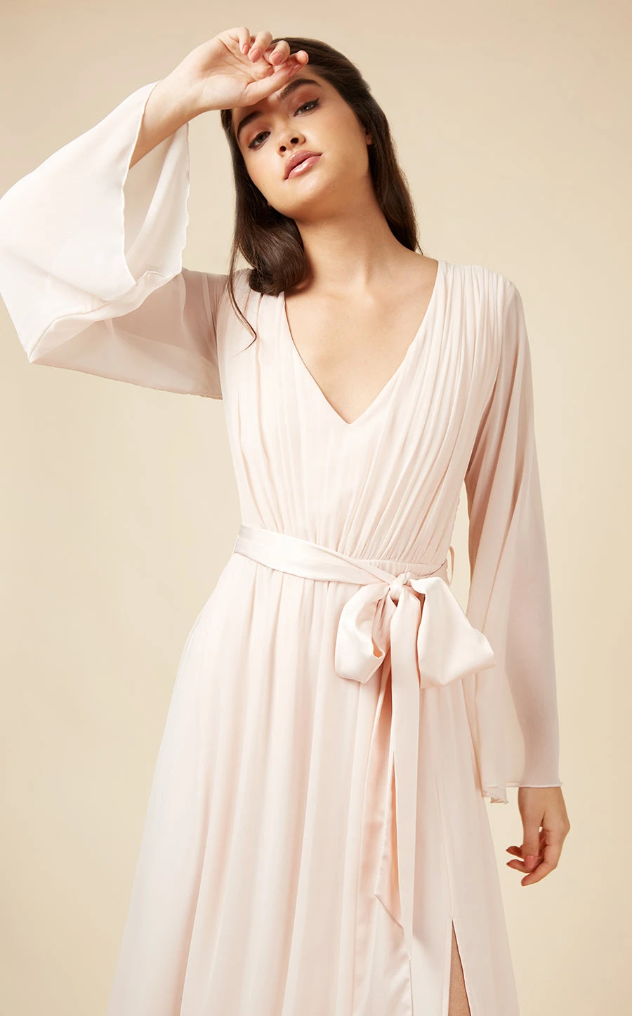 Little Mistress Nude Plunge Tie Waist Maxi Dress 3 Little Mistress Nude Plunge Tie Waist Maxi Dress - Image 3