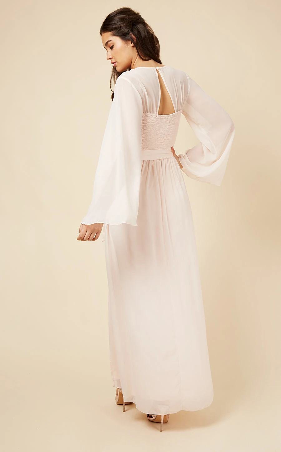 Little Mistress Nude Plunge Tie Waist Maxi Dress 4 Little Mistress Nude Plunge Tie Waist Maxi Dress - Image 4