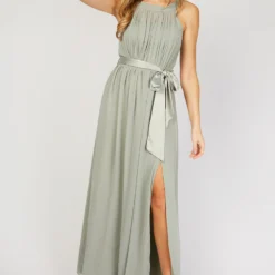 Starlit Dress Sales 38 Little Mistress Sage Halterneck Bridesmaid Maxi Dress