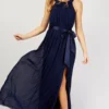 Little Mistress Navy Halterneck Maxi Dress
