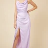 Little Mistress Lilac Satin Maxi Dress