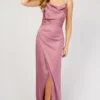 Little Mistress Mauve Satin Maxi Dress