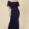 Little Mistress Hannah Navy Bardot Maxi Dress