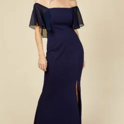 Little Mistress Hannah Navy Bardot Maxi Dress
