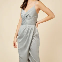 Little Mistress Satin Mock Wrap Sage Midi Dress -Starlit Dress Sales U19821R1A 2