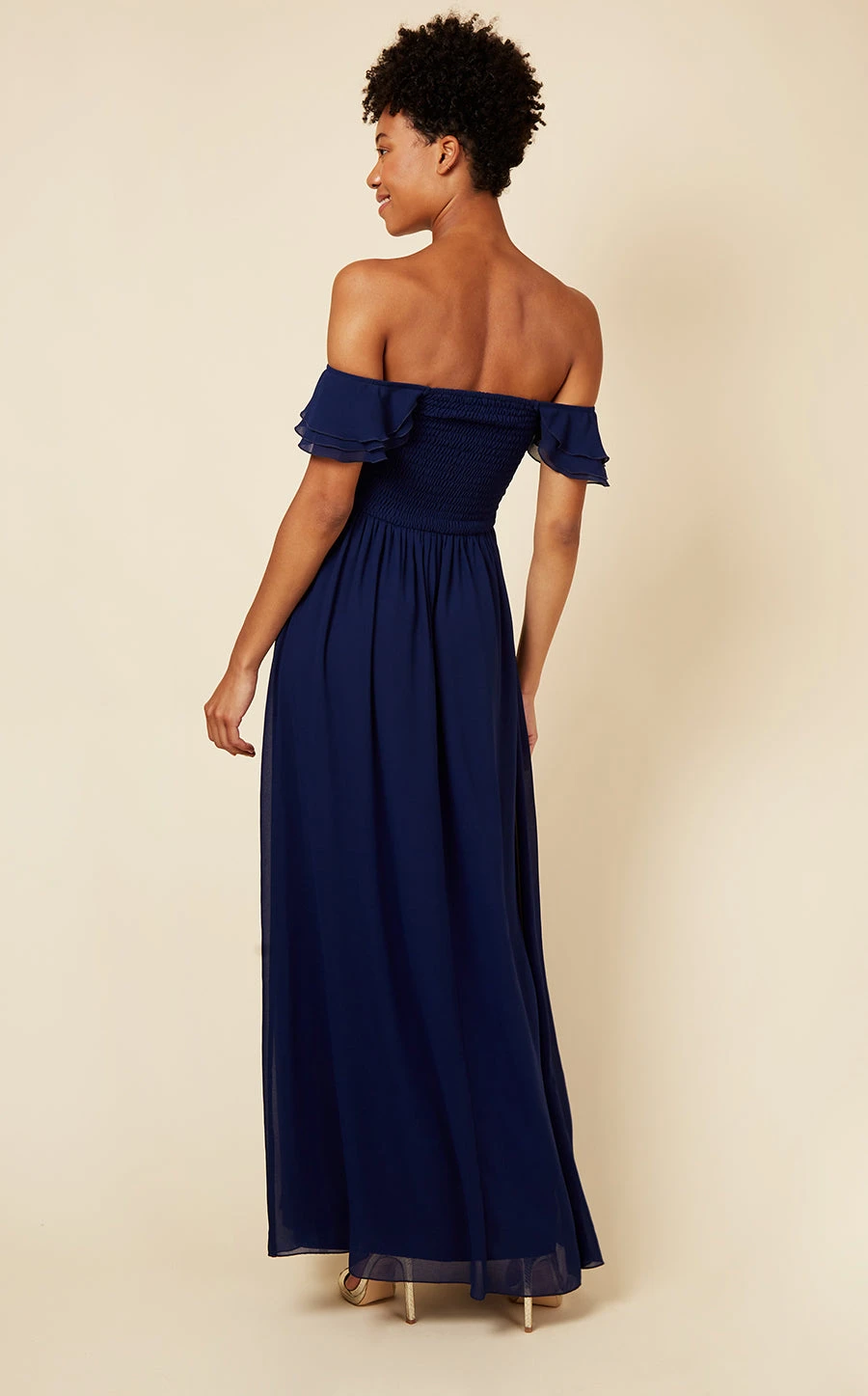 Little Mistress Navy Bardot Draped Sleeve Maxi Dress 4 Little Mistress Navy Bardot Draped Sleeve Maxi Dress - Image 4