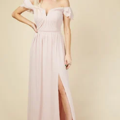 Little Mistress Russo Blush Bardot Draped Sleeve Maxi Dress