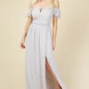 Little Mistress Russo Ice Grey Bardot Draped Sleeve Maxi Dress