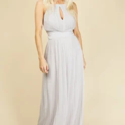 Little Mistress Bella Ice Grey Pleated Maxi Dress