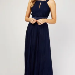 Little Mistress Bella Navy Pleated Maxi Dress