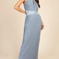 Little Mistress Alexa Dusty Blue Pleated Maxi Dress