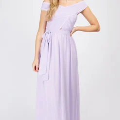 Little Mistress Lilac Crossover Bardot Maxi Dress