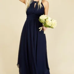 Little Mistress Elana Navy Keyhole Maxi Dress