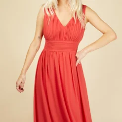Little Mistress Alexa Coral Plunge Neckline Maxi Dress -Starlit Dress Sales U20885D1A 2