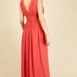 Little Mistress Alexa Coral Plunge Neckline Maxi Dress -Starlit Dress Sales U20885D1A 4