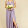 Little Mistress Alexa Lavender Plunge Neckline Maxi Dress