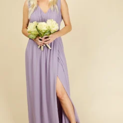 Little Mistress Alexa Lavender Plunge Neckline Maxi Dress