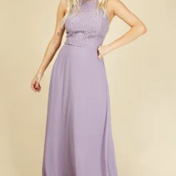 Little Mistress Silva Bridesmaid Lavender Lace Top Maxi Dress