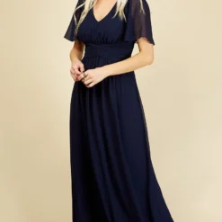 Starlit Dress Sales 36 Little Mistress Russo Navy Angel Sleeve Maxi Dress