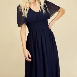 Little Mistress Russo Navy Angel Sleeve Maxi Dress -Starlit Dress Sales U20888D1A 2