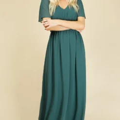 Little Mistress Russo Pine Angel Sleeve Maxi Dress