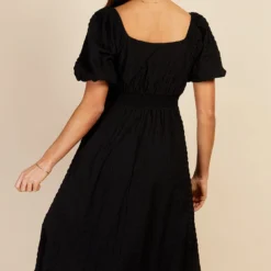 Little Mistress Black Texture Puff Sleeve Midaxi Dress By Vogue Williams -Starlit Dress Sales U33117R1A 4