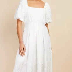 Little Mistress White Texture Puff Sleeve Midaxi Dress By Vogue Williams -Starlit Dress Sales U33117R2A 2 scaled