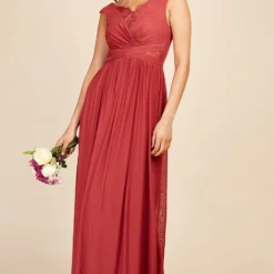 Little Mistress Gabi Marsala Lace Trim Maxi Dress