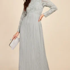 Little Mistress Selina Sage Lace Pleated Maxi Dress